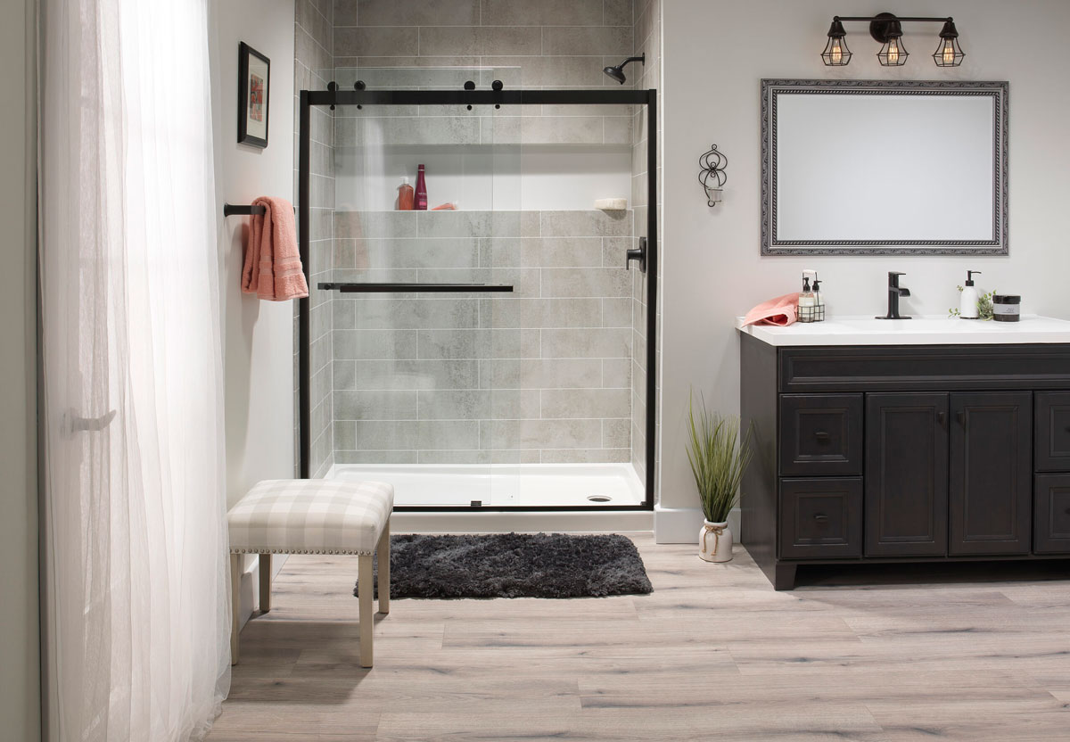 Dr. Bath modern gray tile shower enclosure